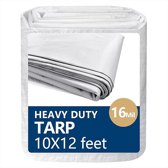 10x12 Feet Thickened Waterproof Tarp, 16 Mil Heavy-Duty Trap, Tarpaulin Cover for Camping, Emergency Rain Shelter, Outdoor Gear Protection, UV Resistant, Reinforced Grommets.