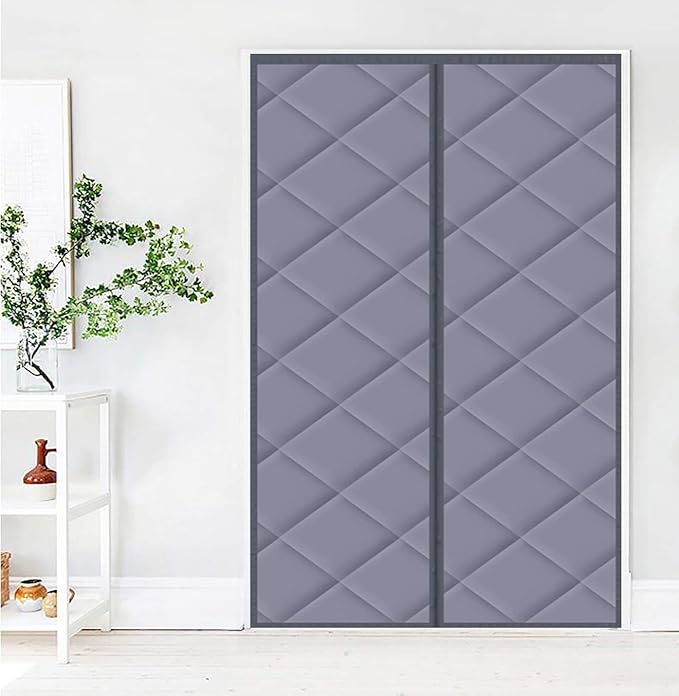 Magnetic Thermal Insulated Blackout Door Curtain Storm Wind Fleece Insulation Curtian Magnetic Screen Door with Thermal and Insulated Waterproof Noise Reduce 43" x 85" Grey
