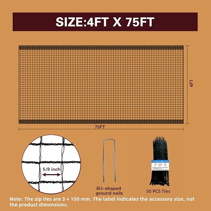 Plastic Mesh Fence Deer Fencing 4x75ft,Reinforced Edges,55gsm Heavy Duty Temporary Fence,Ideal for Garden Netting,Animal Barrier,Safety Netting, Fruit Plant Protection, Black