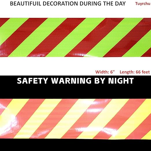 Industrial Non Fading Reflective Tape 6 inch Wide, Outdoor Waterproof High Visibility Safety Caution Adhesive Reflector Strips (66 feet)