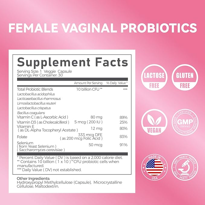 Gynable Vaginal Probiotics for Women,Female Probiotic for pH Balance with Lactobacillus 5 Billion CFU Probiotics Blend,Selenium-Vitamin D3,Promote Healthy Vaginal Odor & Vaginal Flora,60 Count