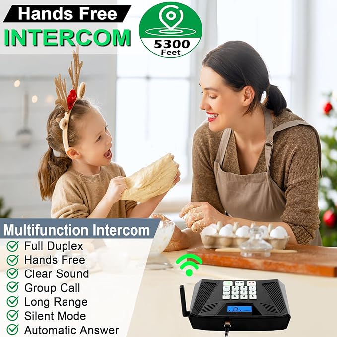 Intercoms Wireless for Home Upgraded, 5300ft Full Duplex Intercom Hands-Free, 2-Way Real-Time Intercom System with Group Call & Auto Answer for House/Office (2 Pack, Black)