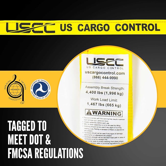 US Cargo Control Endless Ratchet Straps (4-Pack), 2 Inch x 20 Foot Hookless Ratchet Straps, 6,000 LBS Break Strength, Yellow Tie Down Straps for Flatbed Trailers or Trucks, Straps for Cargo Bundling