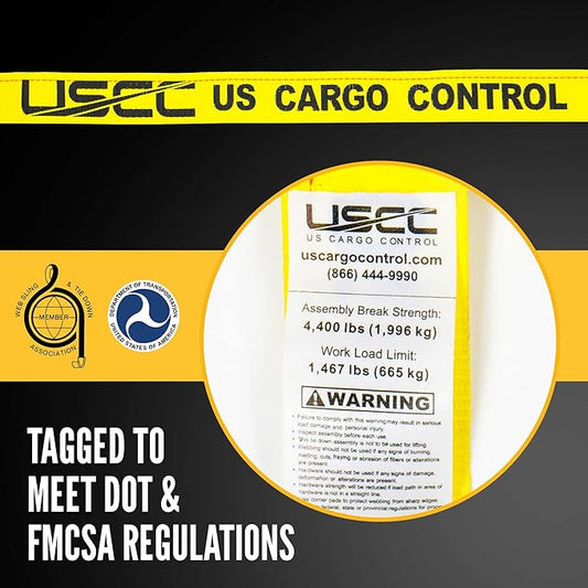 US Cargo Control Endless Ratchet Straps (4-Pack), 2 Inch x 20 Foot Hookless Ratchet Straps, 6,000 LBS Break Strength, Yellow Tie Down Straps for Flatbed Trailers or Trucks, Straps for Cargo Bundling