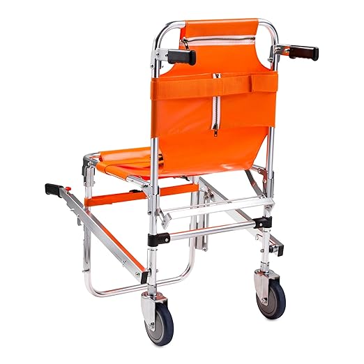 LINE2design-USA-EMS Mobility Chair - Ambulance Firefighter Medical Foldable Aluminum Manual Chair + 3 Adjustable Straps with Quick Release Buckles - Orange