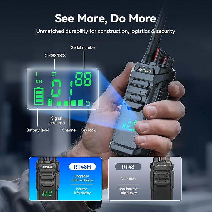 Retevis RT48H Heavy Duty Walkie Talkies Long Range, Hidden Display, IP67 Waterproof, Fast Charing, Portable FRS 2 Way Radio with 6-Way Charger, Commercial Radio for Security Industry (6 Pack)