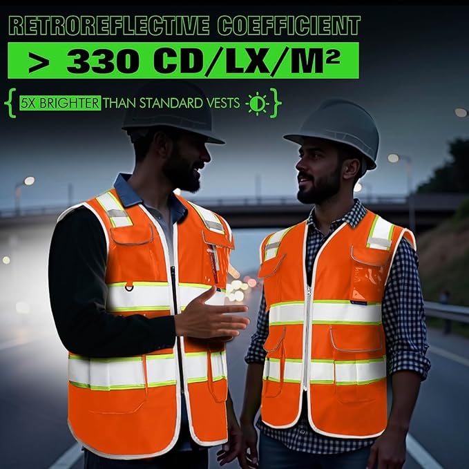 BeautyWill 10 Pack Custom Logo Safety Vest ANSI Class 2 High Visibility Reflective Vest Personalized Construction Vest Bulk