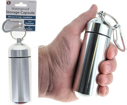 SE 5-Inch Large Waterproof Aluminum Storage Container + Carabiner - Outdoor Survival Gear -PH512