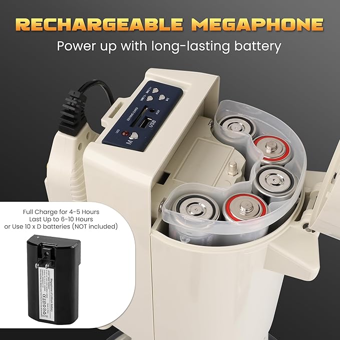 My Mealivos75W 2000 Professional Yard Sound Range Heavy PA Bullhorn Megaphone Speaker, Adjustable Volume, Loud Hand Held Megaphone, Outdoor Activities, Coaching, Football, Baseball, Hockey…