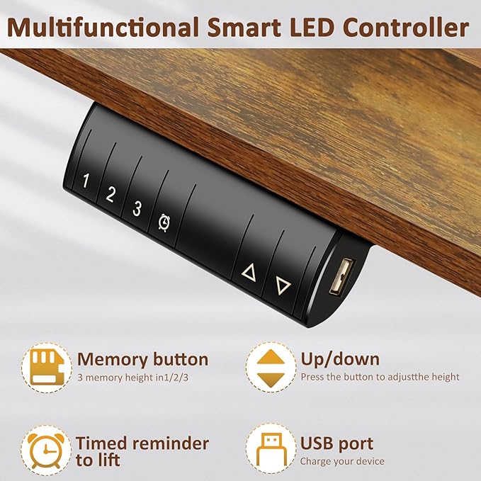 70'' x 27'' Electric Standing Desk Adjustable Height with Charging Station, Wheels, 2 USB Ports, 3 Power Outlets, 27''-46'' Lifting Range Stand up Desk for Home Office(Brown)