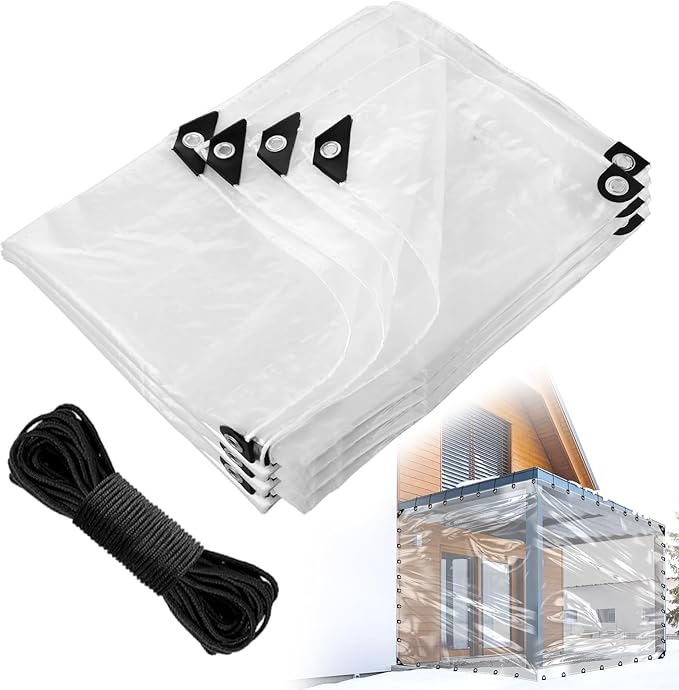 10x20ft Anti-Tear Clear Tarp Waterproof for Patio Winterizing - 5 mil Snowproof & Windproof Clear Plastic Tarps with Grommets for Garden Enclosure Chicken Coop
