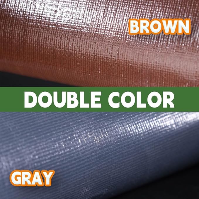 RAINDEWAY 4x20 Feet Super Heavy Duty Tarp 18 Mil, UV Resistant, Weatherproof, Multipurpose Waterproof Poly Tarp with Grommets and Reinforced Edges, Brown/Gray Tarps