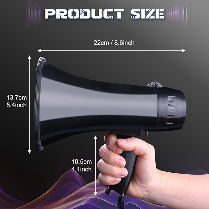 MyMealivos Portable Megaphone Bullhorn 20 Watt Power Megaphone Speaker Voice and Siren/Alarm Modes with Volume Control and Strap (Black)