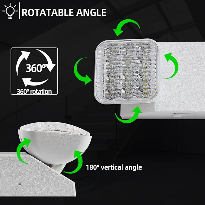 Emergency Light, LED Emergency Lighting with Battery Backup, 2 Adjustable Heads, Commercial Emergency Lights Combo for Business, 120V/277V AC, UL Listed, 4 Pack