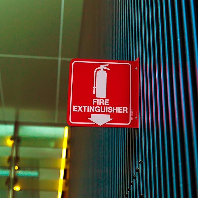 T&R Fire Extinguisher Sign, Fire Extinguisher with Down Arrow - 8 Pack - 6 x 6 Inches Acrylic, 2 pre-drilled holes, Includes Matching Screws, Use for Home Office/Business