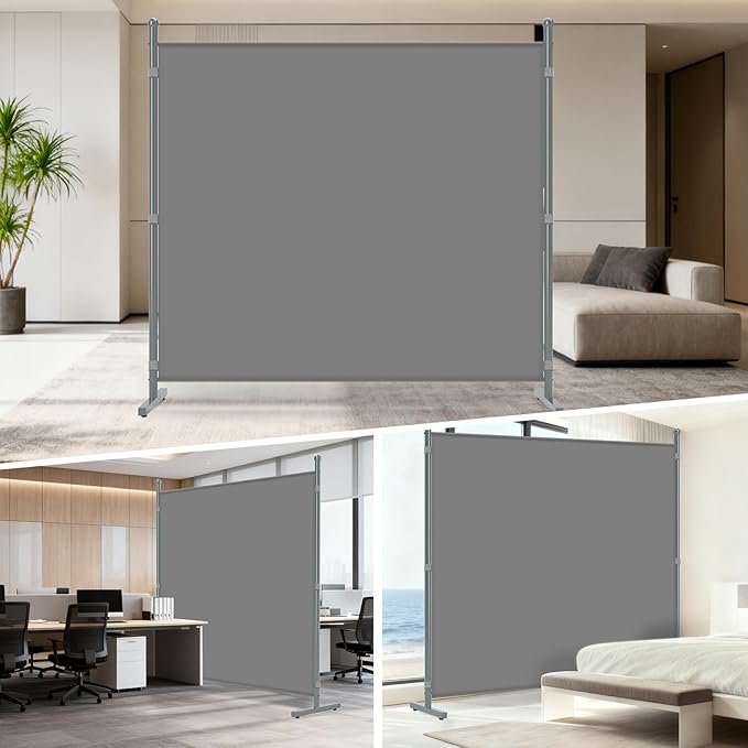 AKTOP Room Divider, Freestanding Single Panel Privacy Screen, Portable Temporary Wall Dividers for Room Separation, Large Room Partitions and Separators for Home, Office, Dorm, 71''W x 71''H, Grey