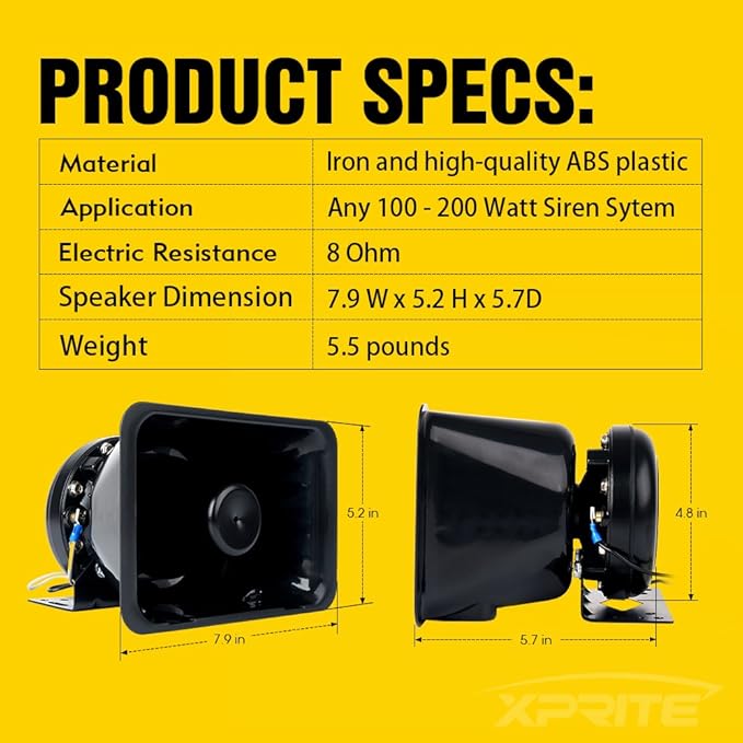 Xprite Compact 200 Watt High Performance Siren Speaker (Capable with Any 100-200 Watt Siren)