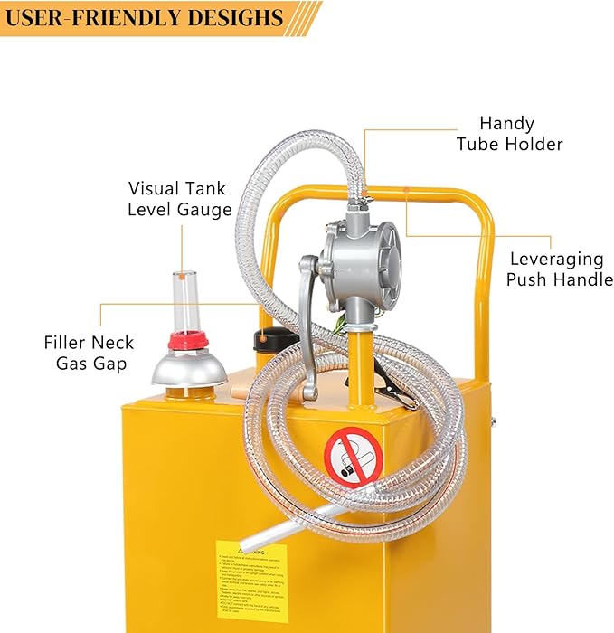 AutoForever 30-Gallon Oil Transfer Fluid Diesel Fuel Storage Tanks Gas Caddy Storage Diesel Kerosene Storage Containers with Rolling Flat-Free Solid Rubber Wheels for Boat, ATV, Car, Motorcycle Yellow