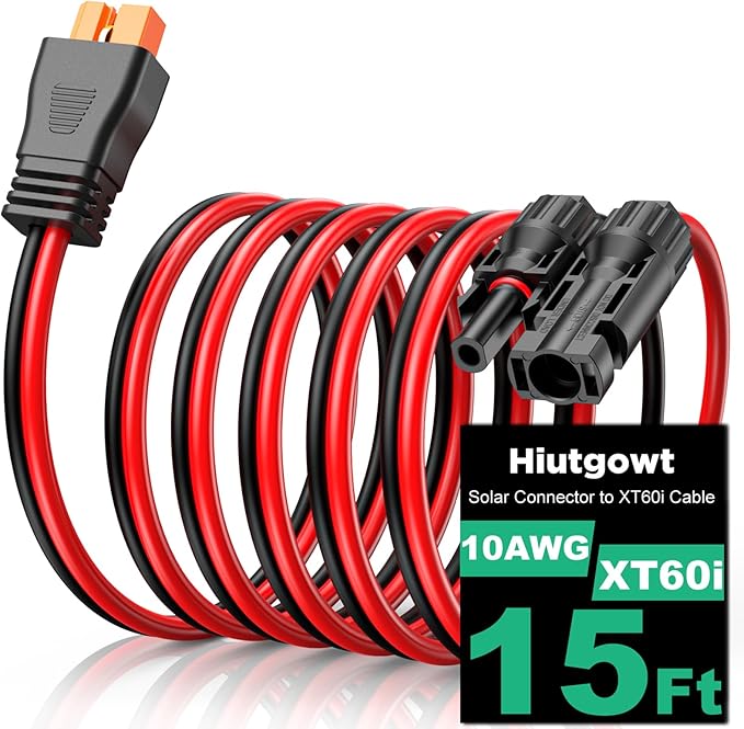 10AWG XT60i Solar Cable 15FT, Solar to XT60i Charging Cable 3 10 20 25 30 40 50FT, Solar Connector to XT60i Connector Solar Cable, XT60i Extension Cable for Portable Power Station - 15Ft