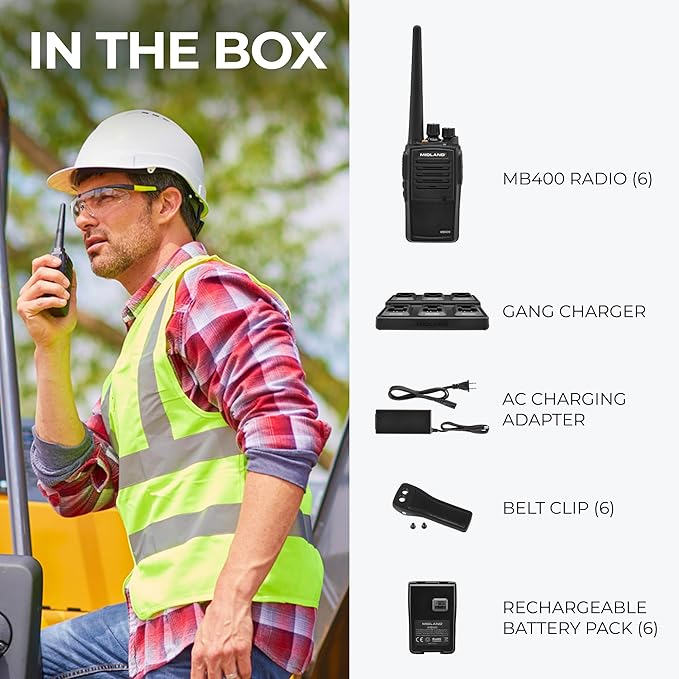 Midland MB400 Two Way Radio Six Pack/Multi-Charger Combo (MB400X6MC)