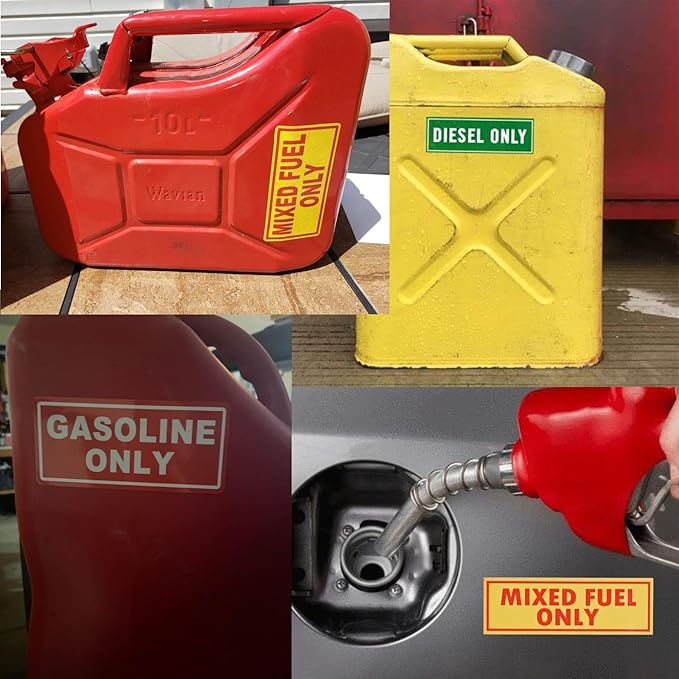 4PCS Mixed Fuel Only Vinyl Sticker for Outdoor Equipment Chainsaws Weed Eaters Durable Weather Resistant 2 Inch x 6 Inch