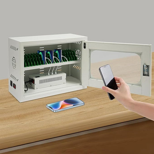 20-Device Charging Station, Charging Cabinet for Cellphones & Tablet Computers, Rechargeable Cellphone Locker Storage Charging Station, Locking Laptop Storage Box with Cable Management