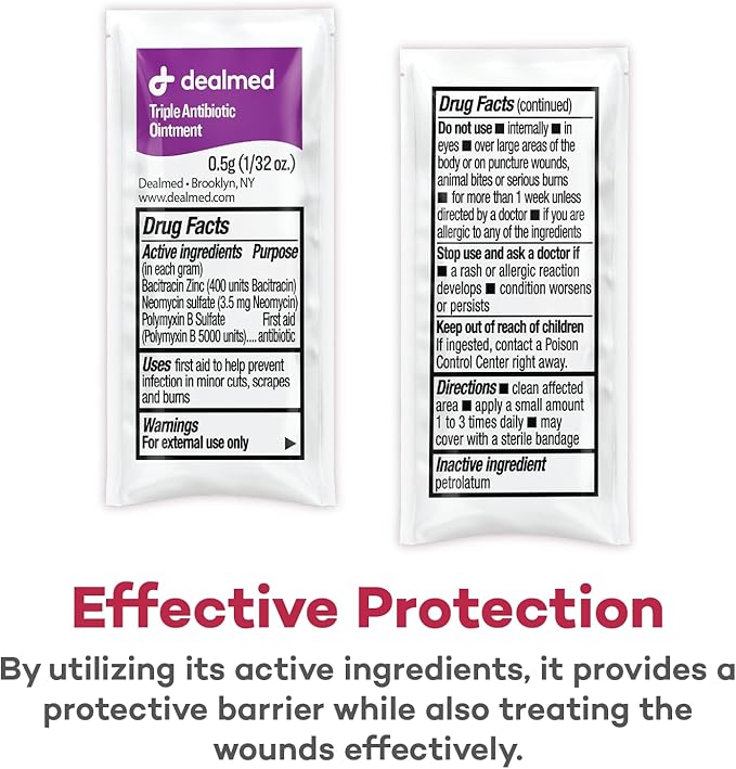Dealmed Triple Antibiotic Ointment – Single-Use Packets for Instant Relief from Cuts, Scrapes and Burns, 144 Packets/Box (.5g) - Pack of 1