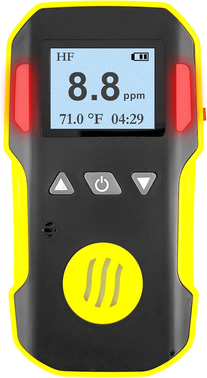 Hydrogen Fluoride Gas Detector by Forensics | USA NIST Calibration | USB Recharge | Adjustable Alarms | 0-10ppm HF |