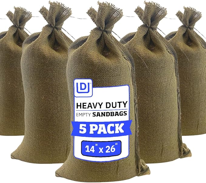 DURASACK Heavy Duty Burlap Sand Bags with Tie Strings Empty Sand-Bags for Flooding and Erosion Control, 14x26 inches, Pack of 5