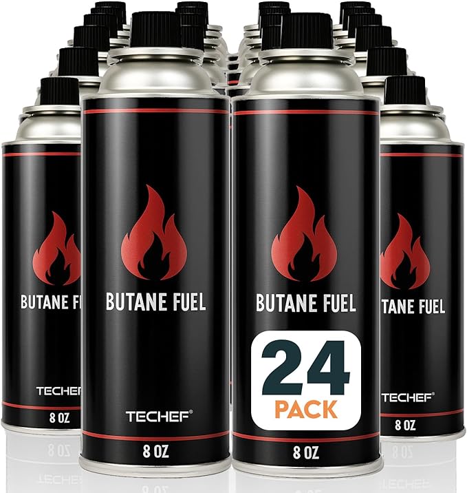 8oz Butane Gas Fuel Canisters Cylinders Tin with Dual Safety System for Portable Gas Stoves, Camping Stoves, Gas Burners, Cooking Torch, UL Listed, Made in Korea