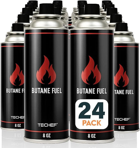 8oz Butane Gas Fuel Canisters Cylinders Tin with Dual Safety System for Portable Gas Stoves, Camping Stoves, Gas Burners, Cooking Torch, UL Listed, Made in Korea