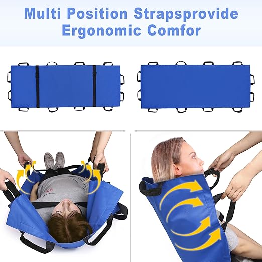 Portable Transport Stretcher with 12 Handles，Dog Stretcher & Gurney with Carrying Bag Patient Animal Mover Travel Size Emergency Casualty Evacuation-Capacity 400lbs (Blue)