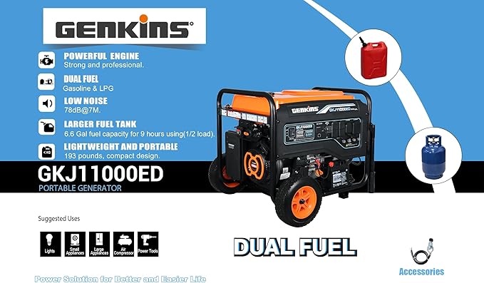 11000 Watt Dual Fuel Portable Generator Home Back Up, Emergercy, RV & Camping Electric Start Gas or Propane