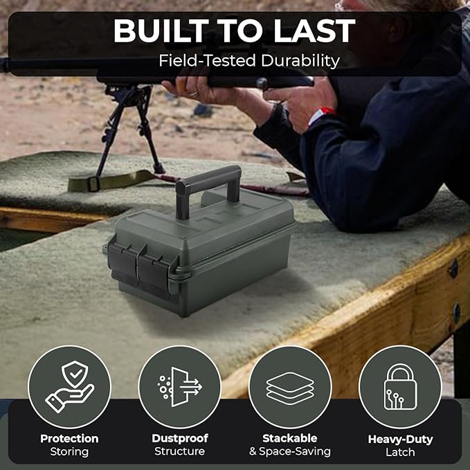 Lockable Ammo Storage Case for Ammo Cans | Military Waterproof Case & Airtight Ammo Containers Box | Ammunition Storage Boxes | Hunting Gear & Shooting Accessory | Water and Dust Resistant