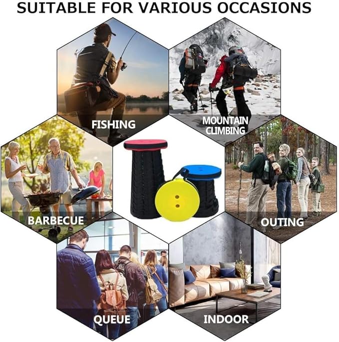 Fishboy Upgraded Collapsible Stool, 400lbs Max Weight, Lightweight But Sturdy, Portable Retractable Folding Telescoping Foldable Camping Stool for Adults Outdoor Fishing Hiking Travel BBQ