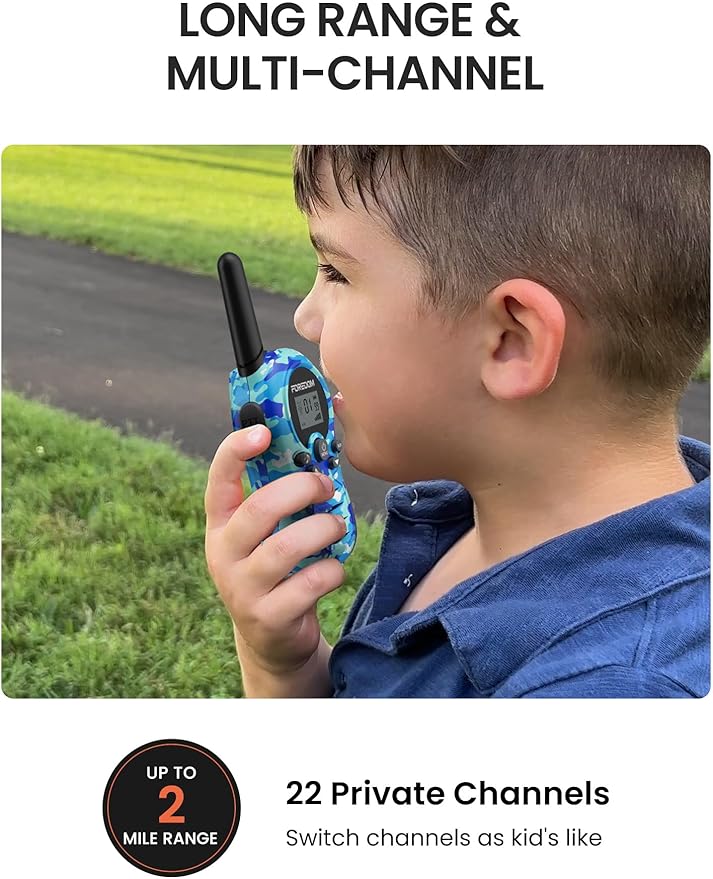 FOREDOM Walkie Talkies for Kids Walkie Talkies Long Range for Boys & Girls Age 3 to 12 Year Old Birthday Cool Army Toys - 2 Pack