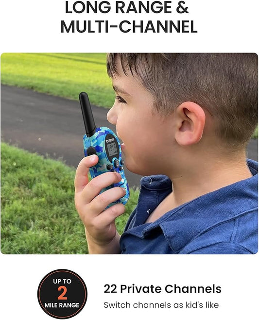 FOREDOM Walkie Talkies for Kids Walkie Talkies Long Range for Boys & Girls Age 3 to 12 Year Old Birthday Cool Army Toys - 2 Pack