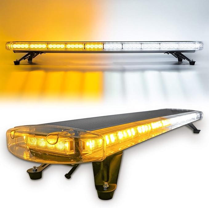 47" 88 Amber White LED Extreme Bright Intensity Construction Emergency Warning Beacon Strobe Light Bar Rooftop Low Profile Law Enforcement Hazard Flashing for Tow Work Truck Vehicle Universal