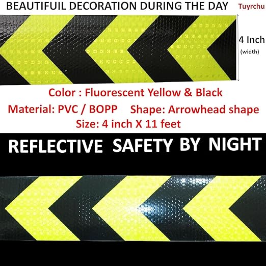 Reflective Tape 4 inch Wide, Outdoor Waterproof Hazard Conspicuity Safety Warning Industrial Marking Tape (11 feet)