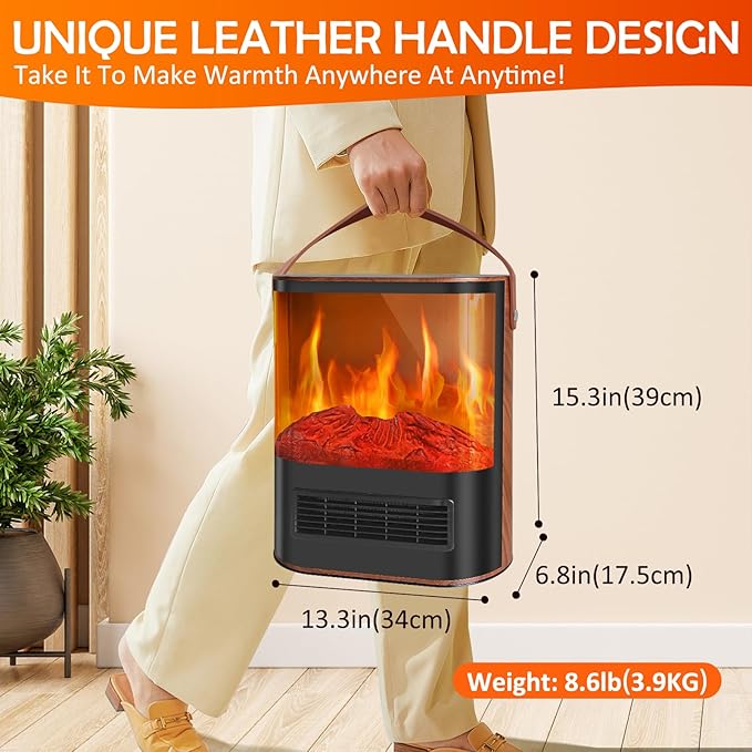 Electric Space Heater, 1500W Electric Fireplace Heater with Thermostat and Remote Control, Energy Efficient Space Heaters for Indoor Use with Realistic 3D Flame and 12H Timer, 7 Adjustable Colors