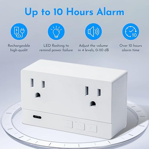 Power Failure Alarm with 2 Socket,80-110dB Adjustable Freezer Alarm with 4 Siren,Power Loss Alert with LED Indicator,Blackout Alert for GFI/GFCI Trips,Refrigerator,Aquarium Air Pump