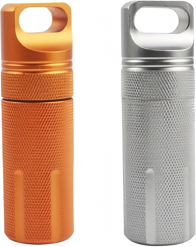 Large Waterproof Survival Container Sealed Storage Box Medicine Bottle Aluminum Alloy Crush-Resistant Airtight Portable for Camping Hiking Emergency Kits (Orange Grey)
