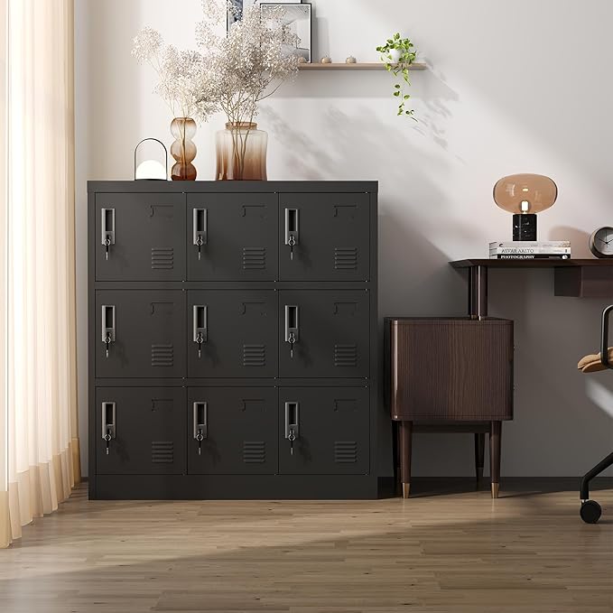 Metal Lockers for Employees 9 Doors,Office Storage Locker, Employee Steel Locker Cabinet with Lock,Staff Locker with Keys Storage Cabinet for Gym Home Office School Garage,Assembly Required