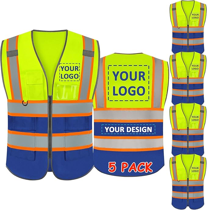 BeautyWill Custom Logo Safety Vest Class 2 High Visibility Reflective Vest for Men - Personalized Logo Team Vest
