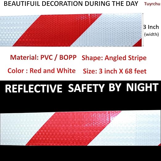 Reflective Tape Red White 3 Inch x 68 Feet, Outdoor Waterproof Conspicuity Strong Adhesive Reflector for Trailers Signs