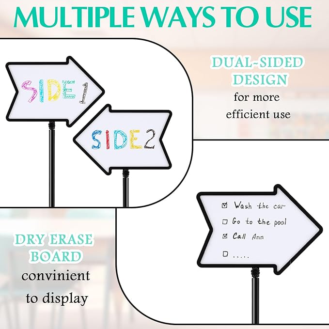 Lincia 3 Pack Dry Erase Board Arrow Sign Stand Adjustable Holder Floor Signs 11.7 x 16.5 Inch Dual Sided with Heavy Duty Pedestal for Indoor Outdoor Hotel School
