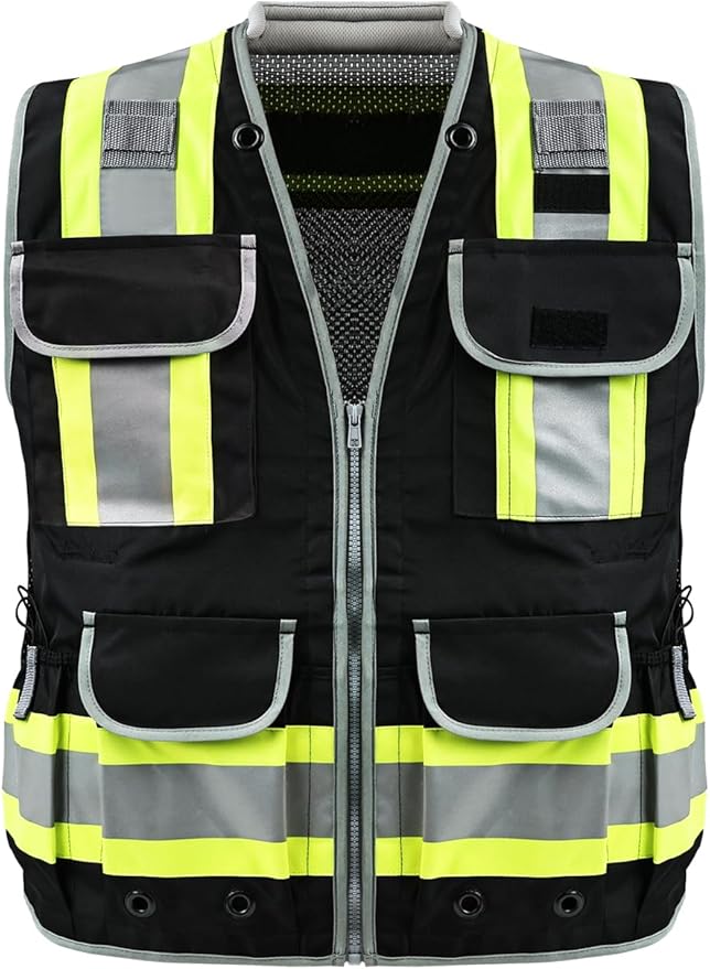 Safety Vest, Hi Vis Vests with Pockets, Class 2 High Visibility Vests,Construction Surveyor Work Vest for Men Women