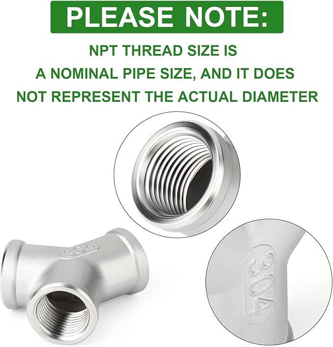 TAISHER 5PCS 304 Stainless Steel Y Shape 3 way Pipe Fittings, 1/2" x 1/2" x 1/2" NPT Female Pipe Fittings