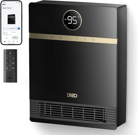Dreo Smart Wall Heater, IP24 Electric PTC Space Heater for Indoor Use, 30° Oscillation, Adjustable Thermostat, Remote Control, Works with Alexa, 24H Timer, Easy-mounted for Bedroom, Office