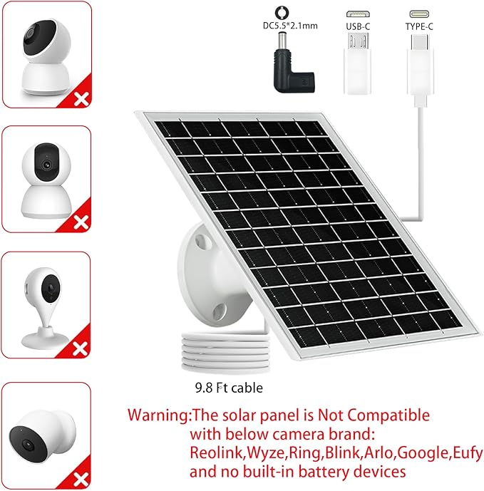 5V 6W USB Solar Panel Portable 5 Volt 6 Watt High Efficiency Monocrystalline Solar Panel Charger Type-C Micro USB C DC Port for Camera Fan Camping Lantern Etc(1 Pack White)